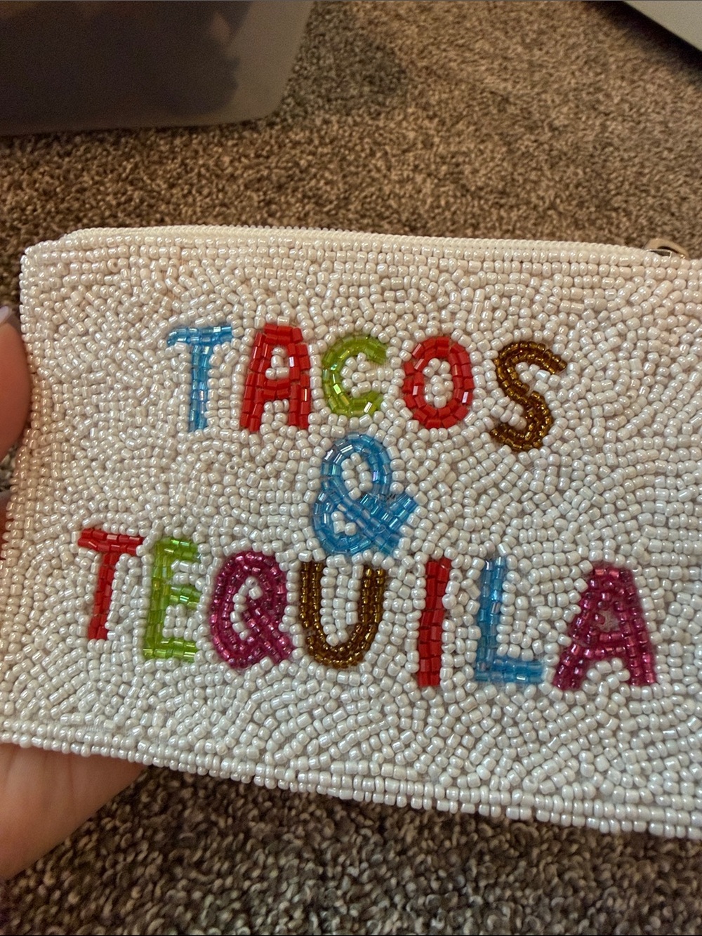 Beaded 'Tacos & Tequila' White Statement Pouch